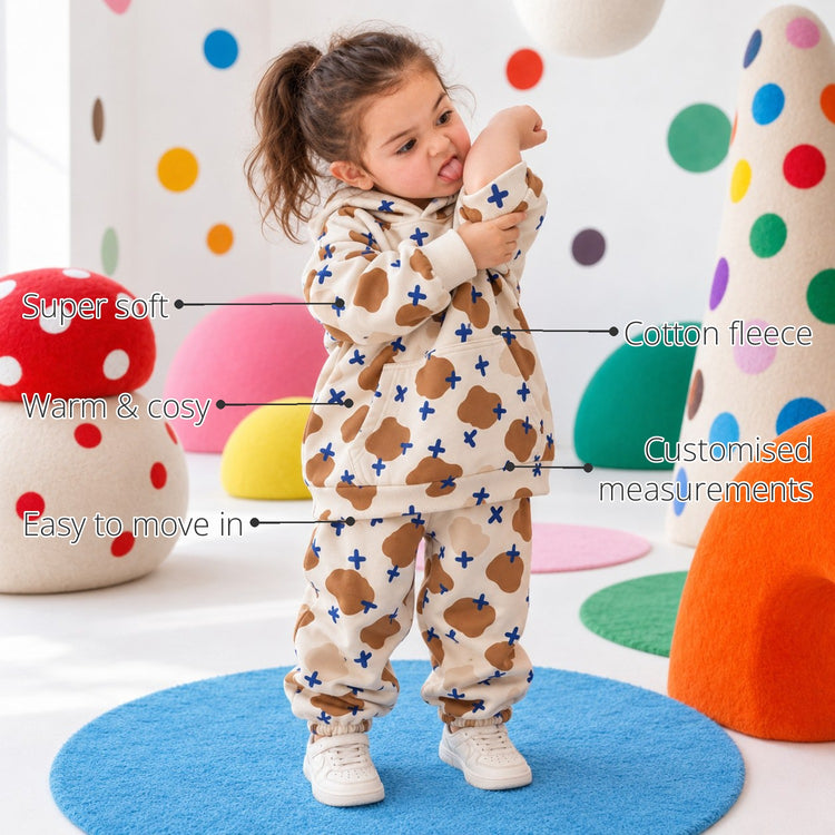 Brown-Beige Cross Hooded Girls' Barrel Pant Set features