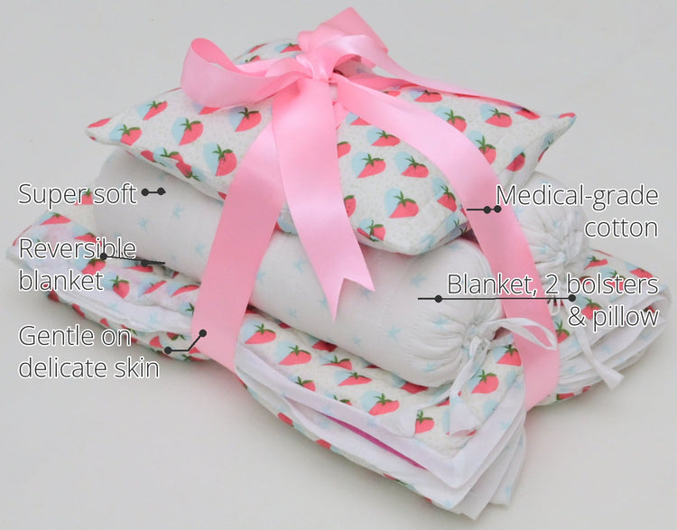 Snuggles and Cuddles Baby Blanket Gift Bundle (Light blue and pink hearts) features