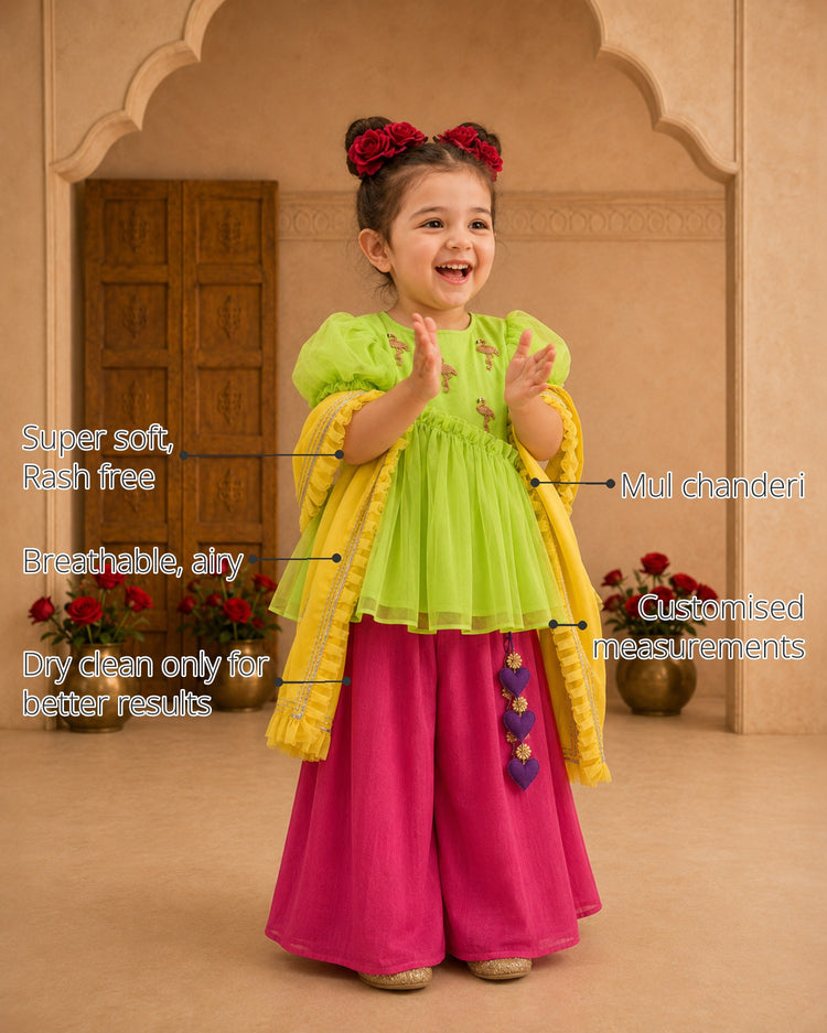 Lime Flamingo Peplum Girls' Palazzo Set features