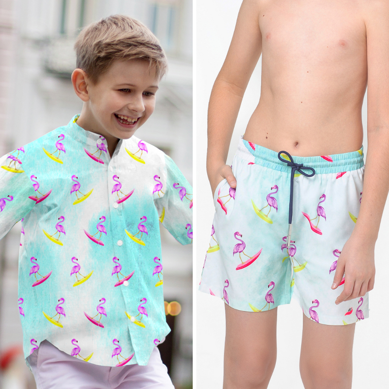 Tropic Classique Co-ord Set (Flamingos surfs up)
