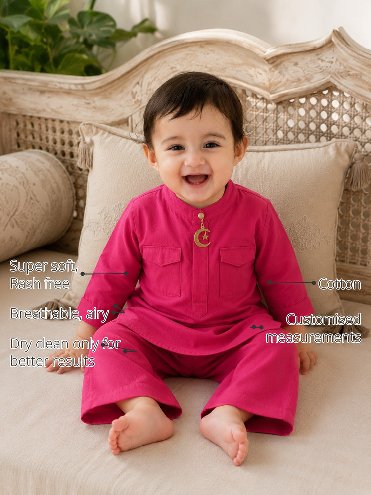 Fuchsia Moon-Star Oversized Baby Kurta Set features