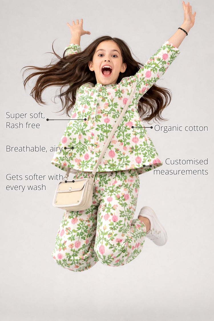 Pink Lotus Girls' Cotton Co-ord Set features