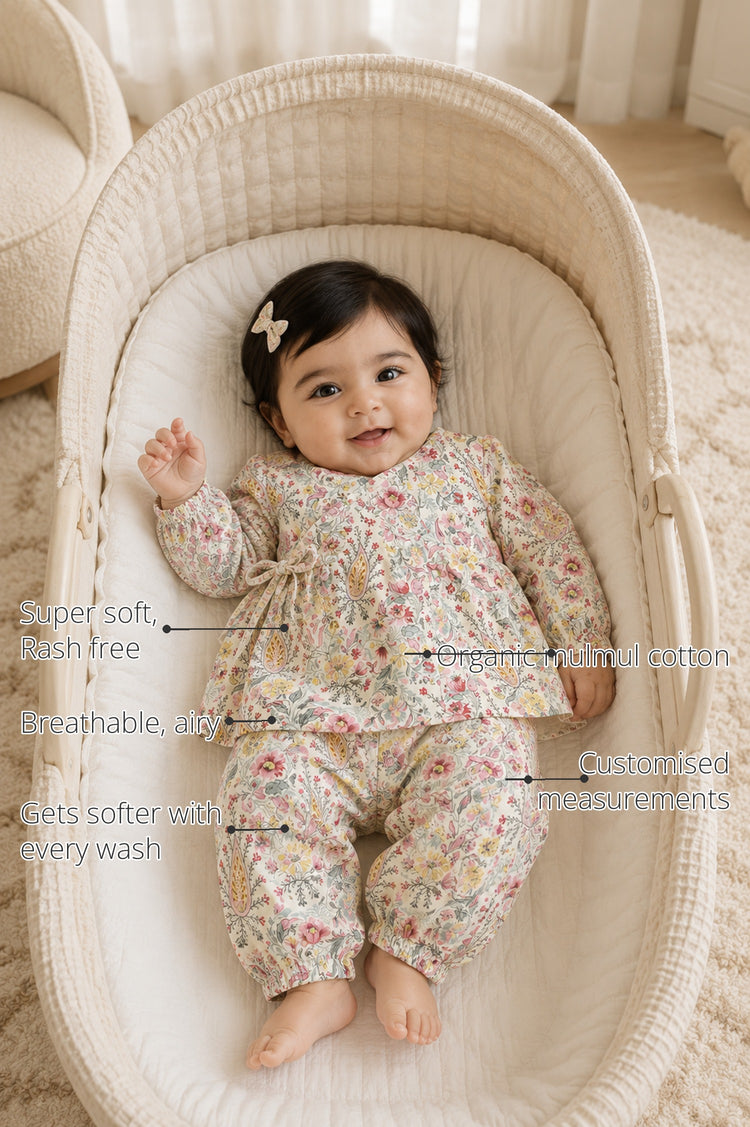 Vintage Floral Paisley Wrap Baby Co-ord Set features