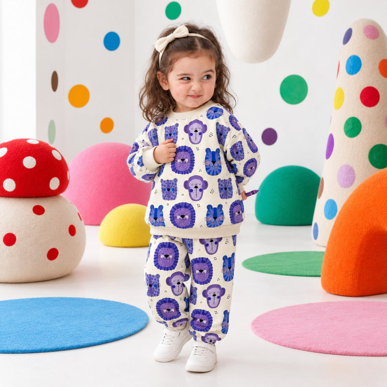 Blue Purple Lion Jogger Set on girl by Anaario – winter kidswear