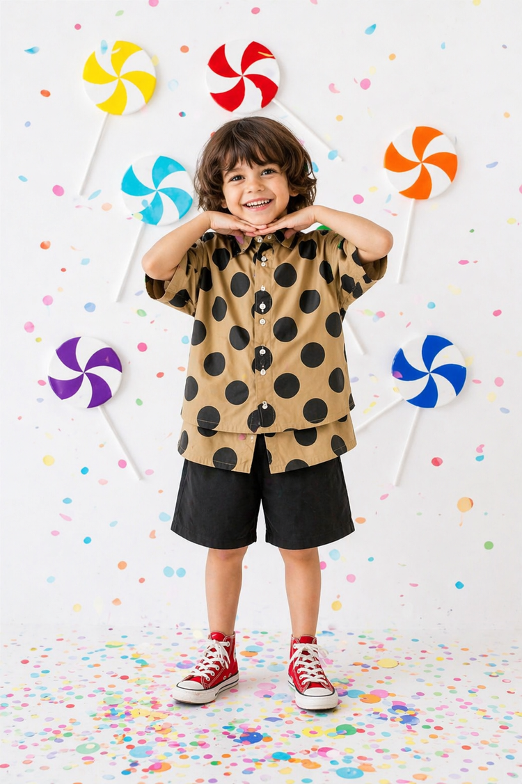 Mocha Dot Oversized Shirt Set