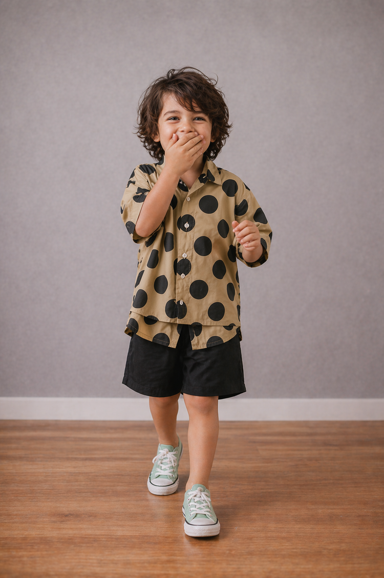 Mocha Dot Oversized Shirt Set