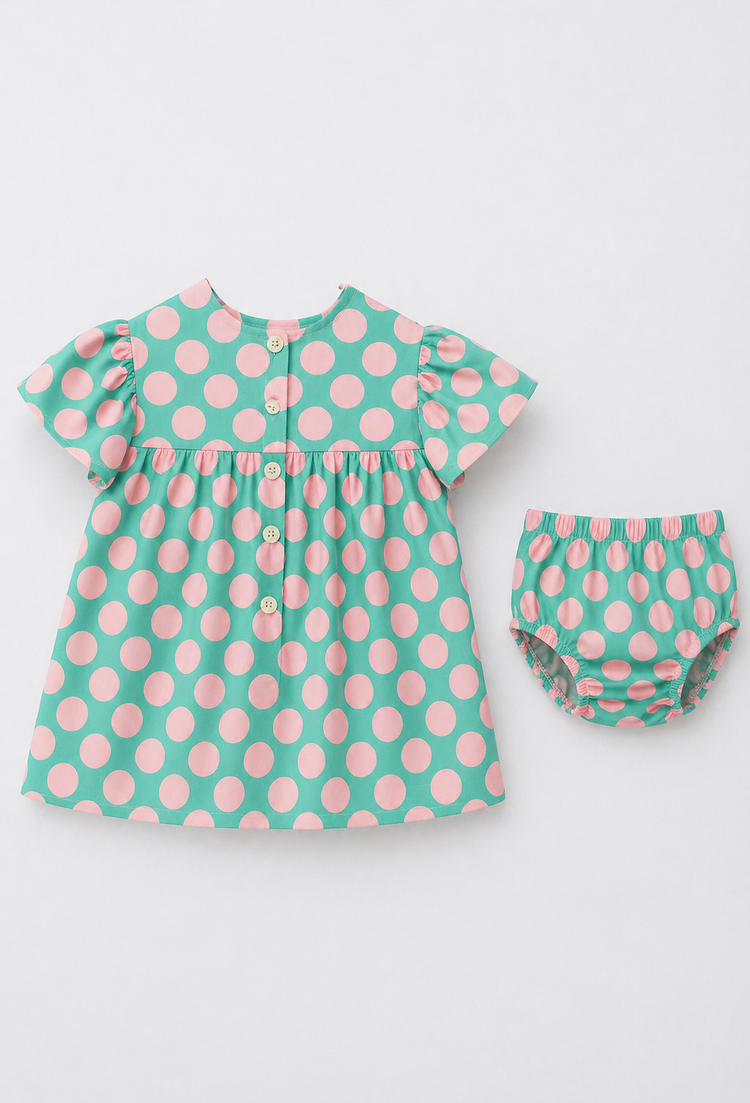 Mint Pink Dot Frill Dress Set