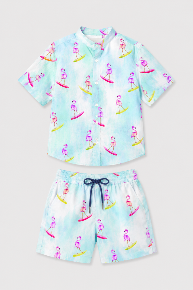 Surfing Flamingo Shirt Set