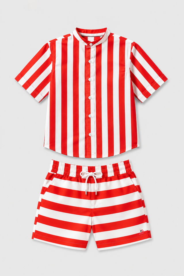 Red Stripe Shirt Set