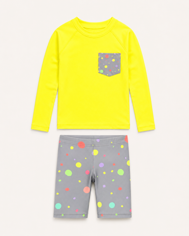 Yellow and Grey Polka Dot Swim Set