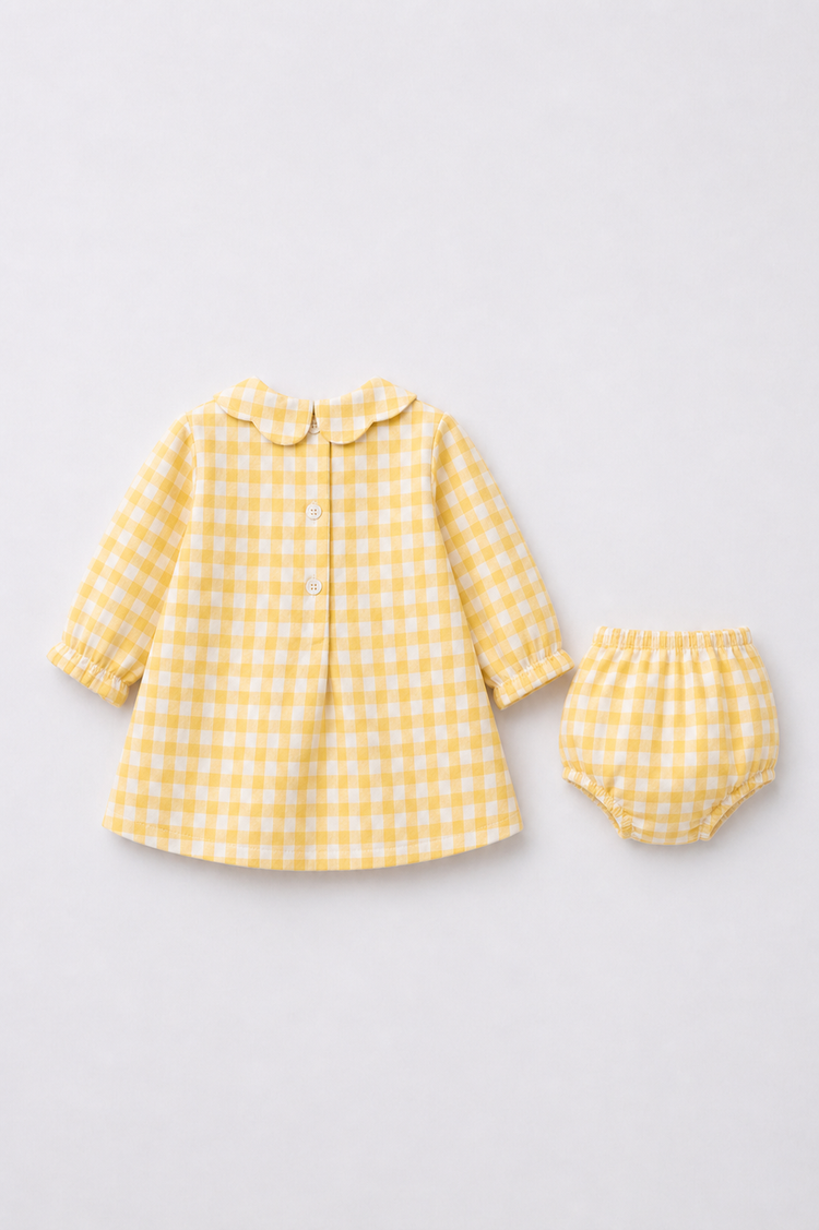 Yellow Check Bow Dress Set