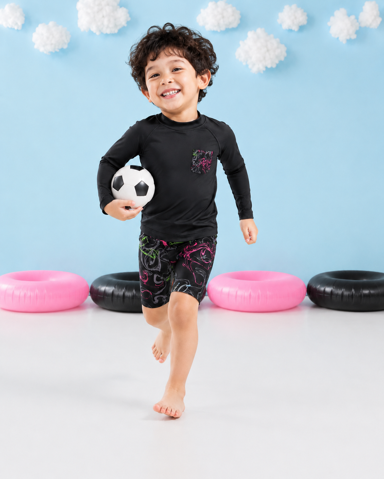 Black and Neon Swirl Swim Set