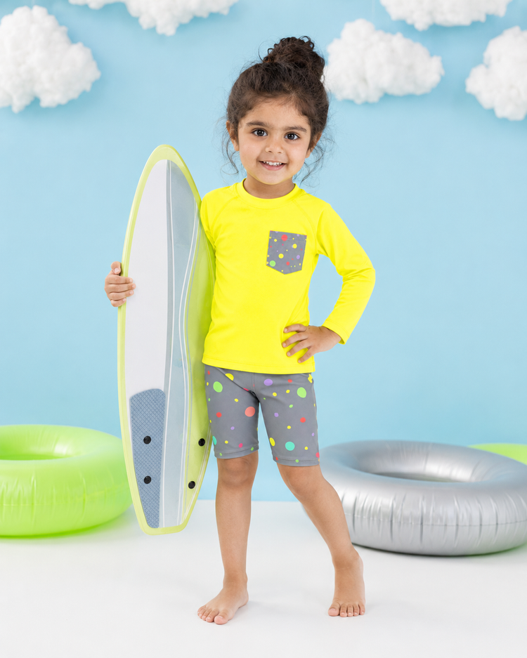 Yellow and Grey Polka Dot Swim Set