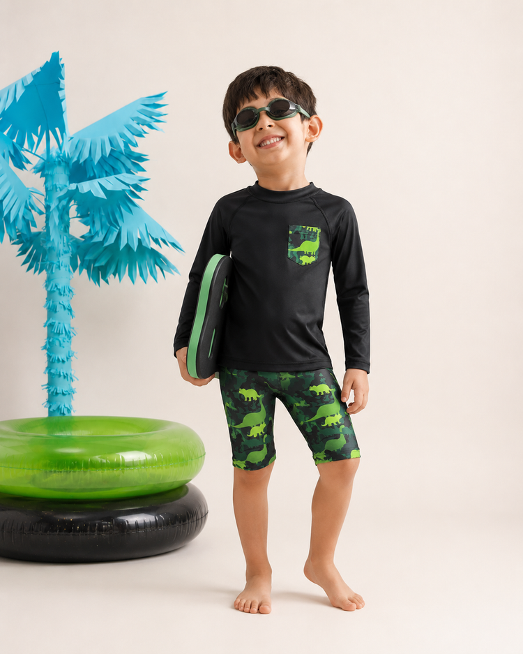 Black and Dino Camo Swim Set