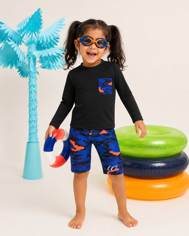 Black and Blue Camo Swim Set