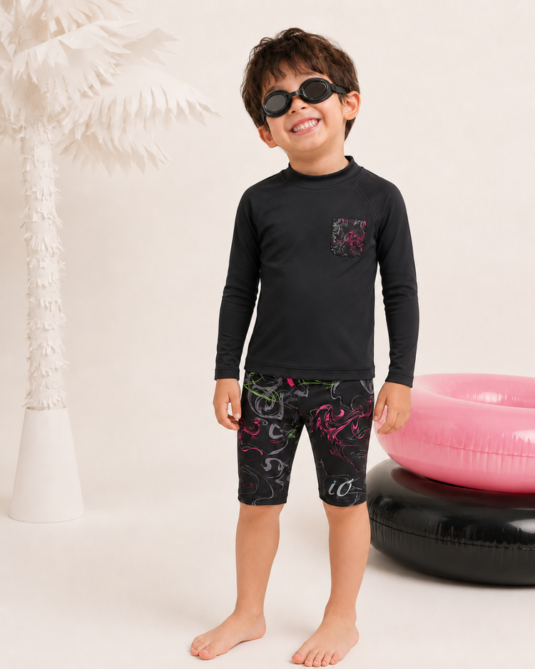 Black and Neon Swirl Swim Set