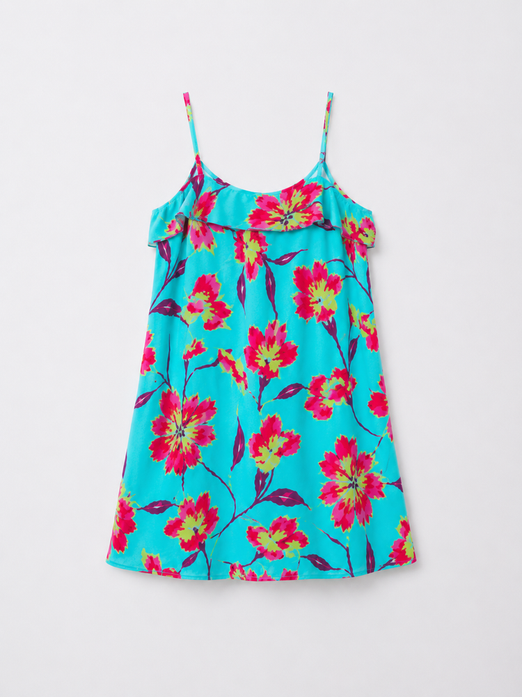 Turquoise Ruffle Floral Dress