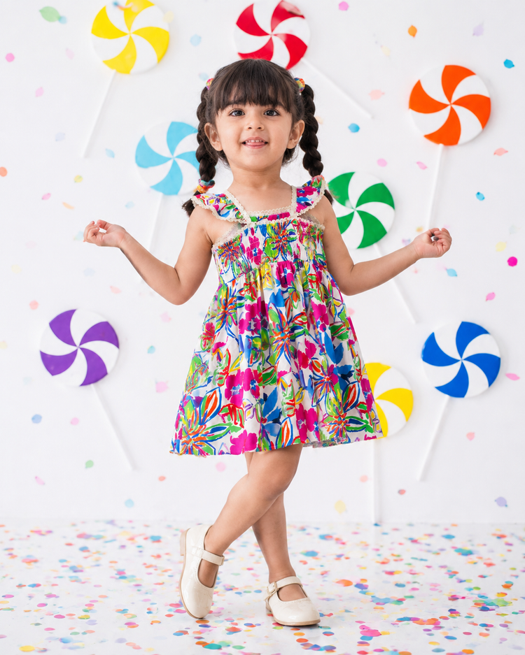 Rainbow Garden Smocked Dress