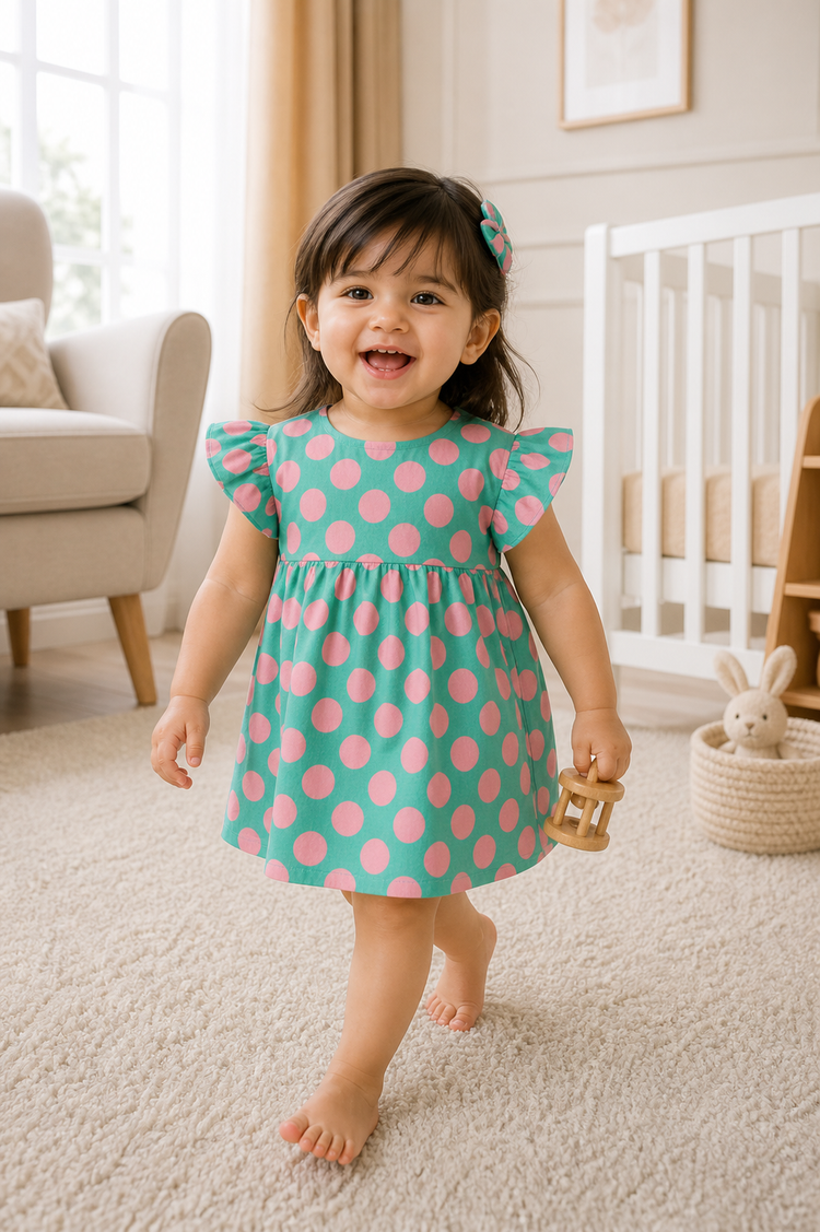 Mint Pink Dot Frill Dress Set