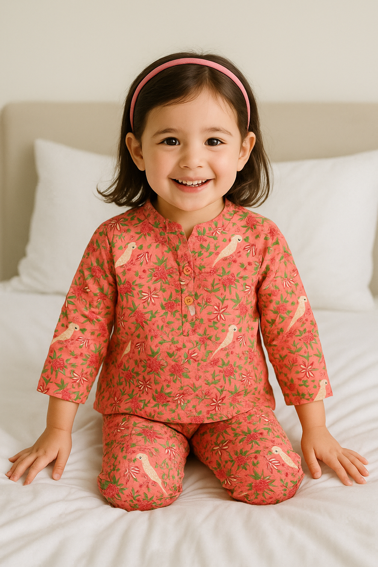 Peach Floral Cotton Co-ord Set