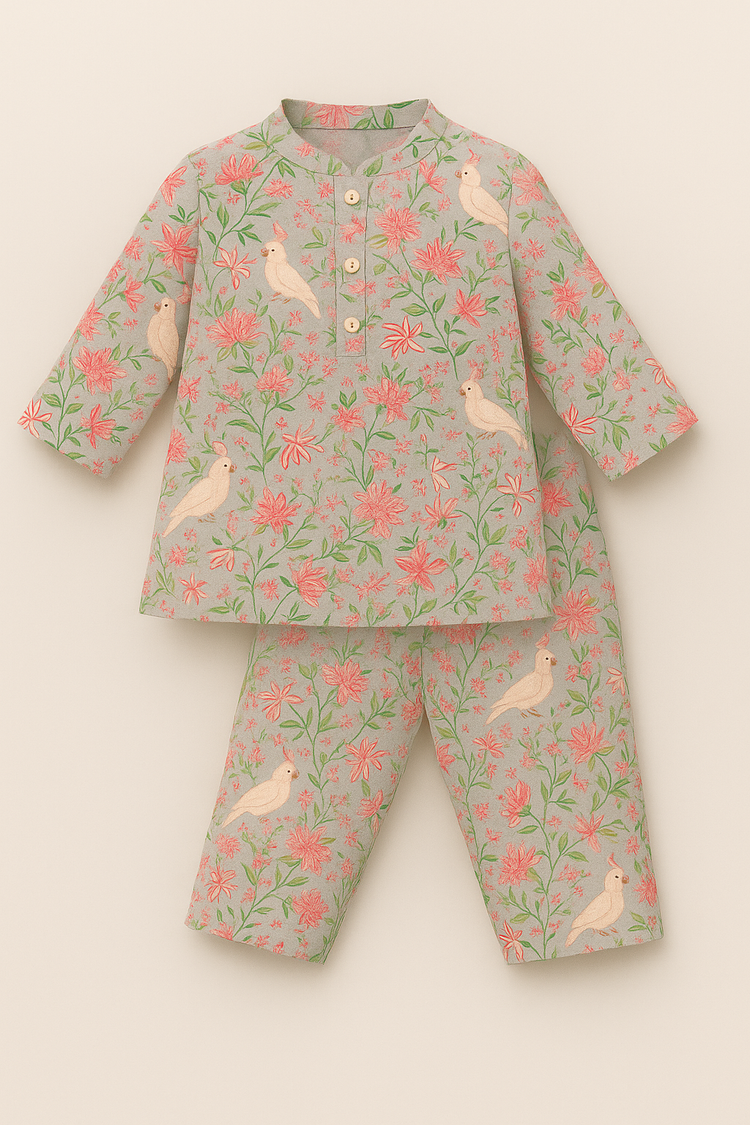 Green Parrot Cotton Co-ord Set