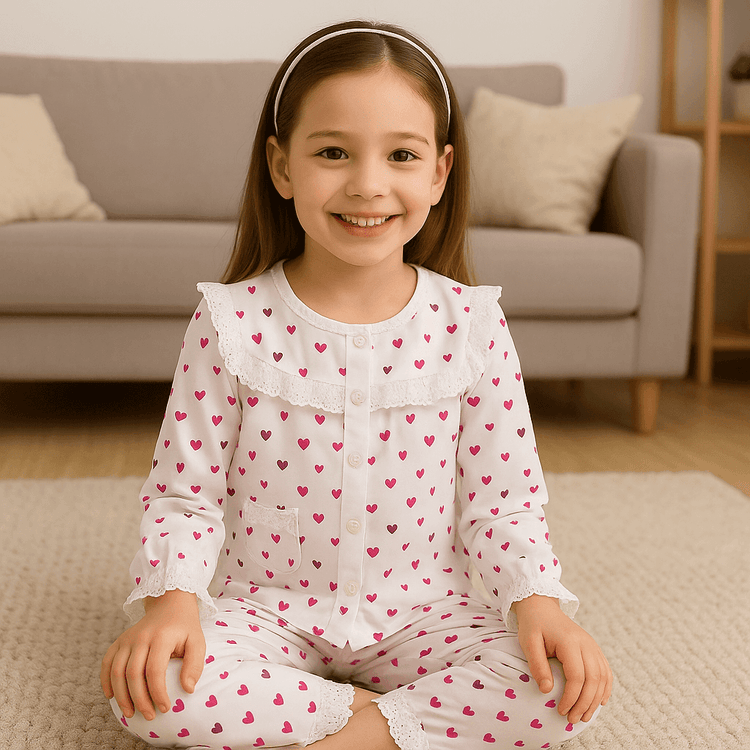 Pink Heart Pajama Set - Night Wear