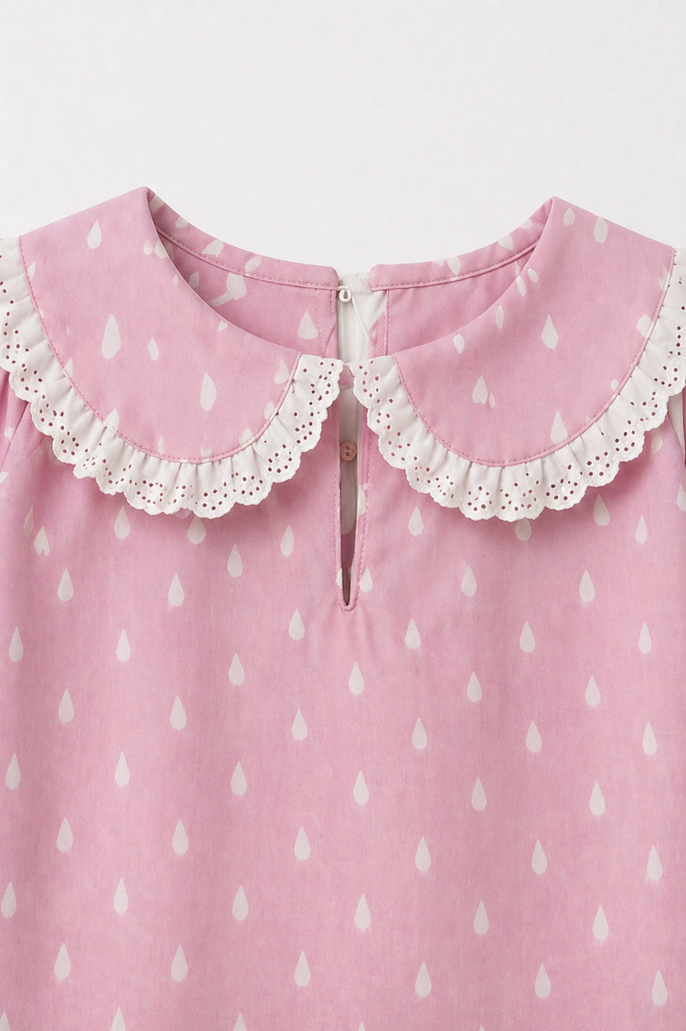 Pink and white Raindrops Night Suit