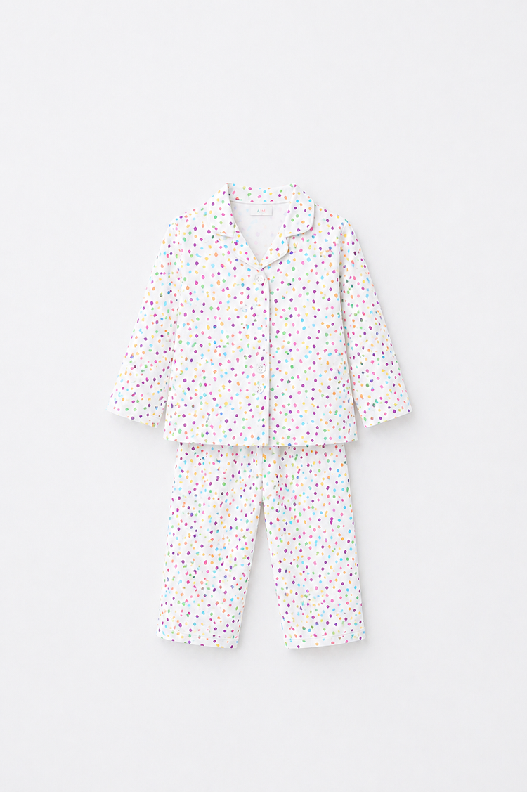 Multicolor polka spots Night Suit