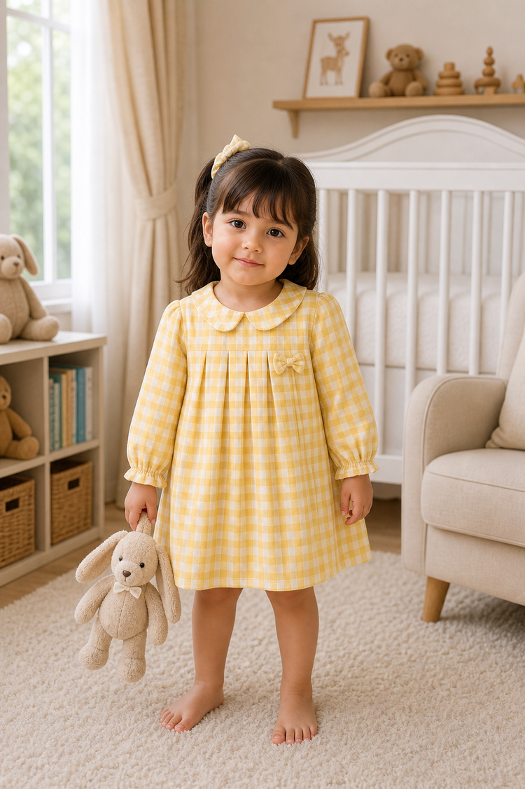 Yellow Check Bow Dress Set