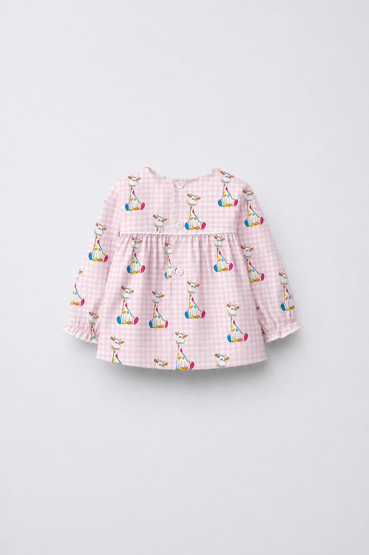 Pink Gingham Giraffe Baby Co-ord Set