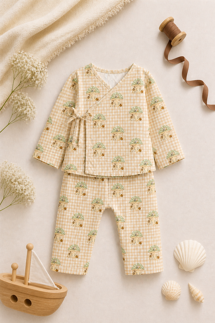 Mushroom Gingham Wrap Baby Co-ord Set