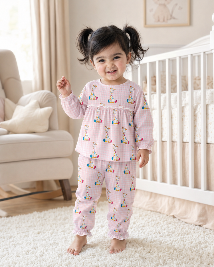 Pink Gingham Giraffe Baby Co-ord Set