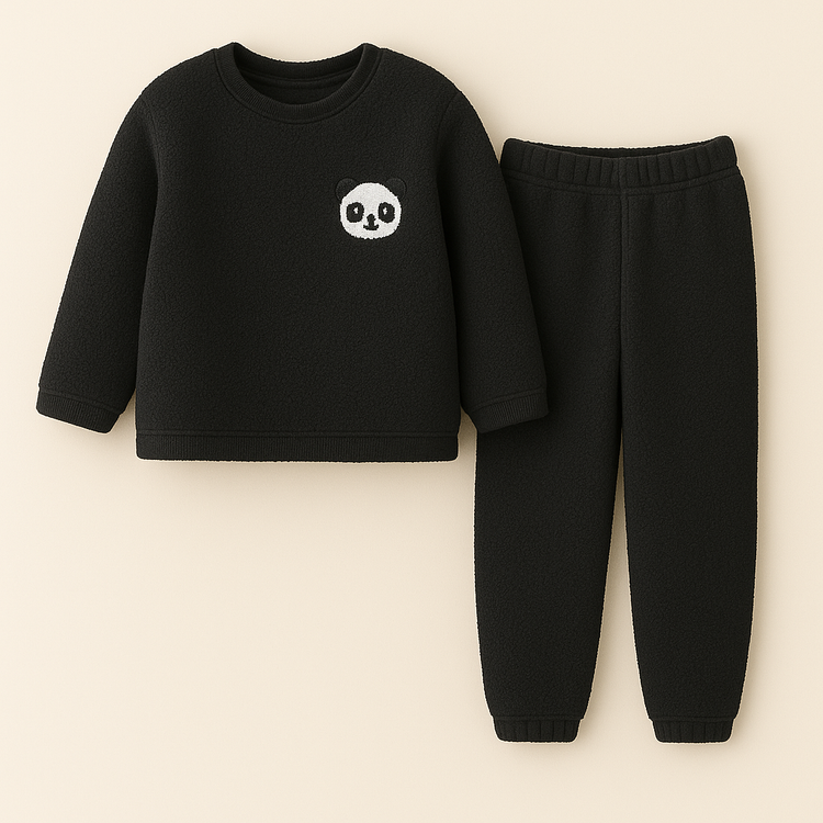 Black Panda Fleece Set