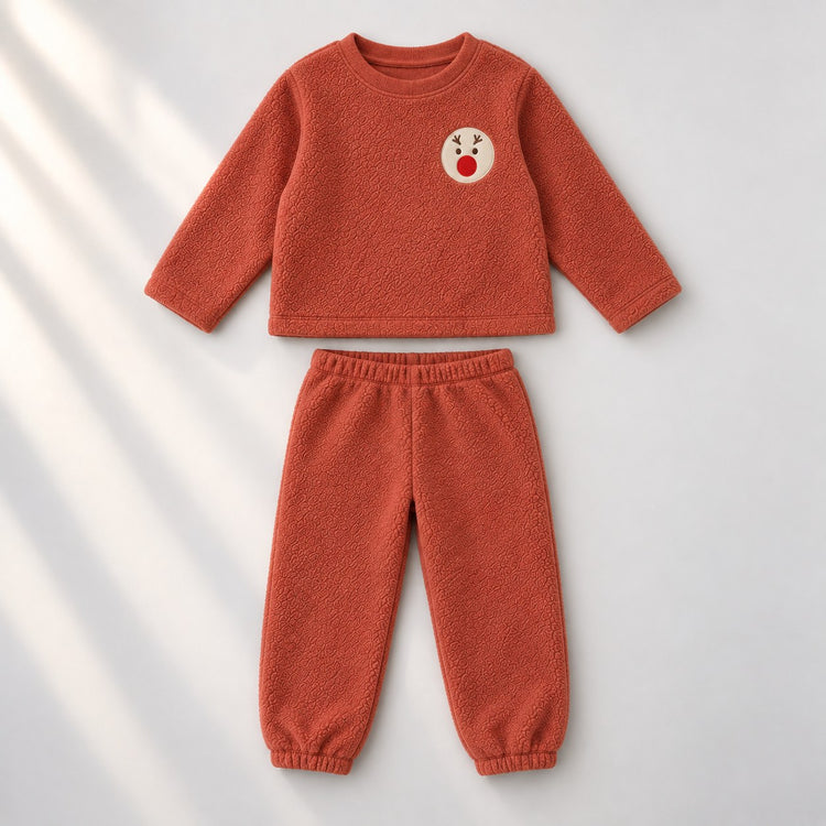 Rust Reindeer Fleece Set top and bottom by Anaario