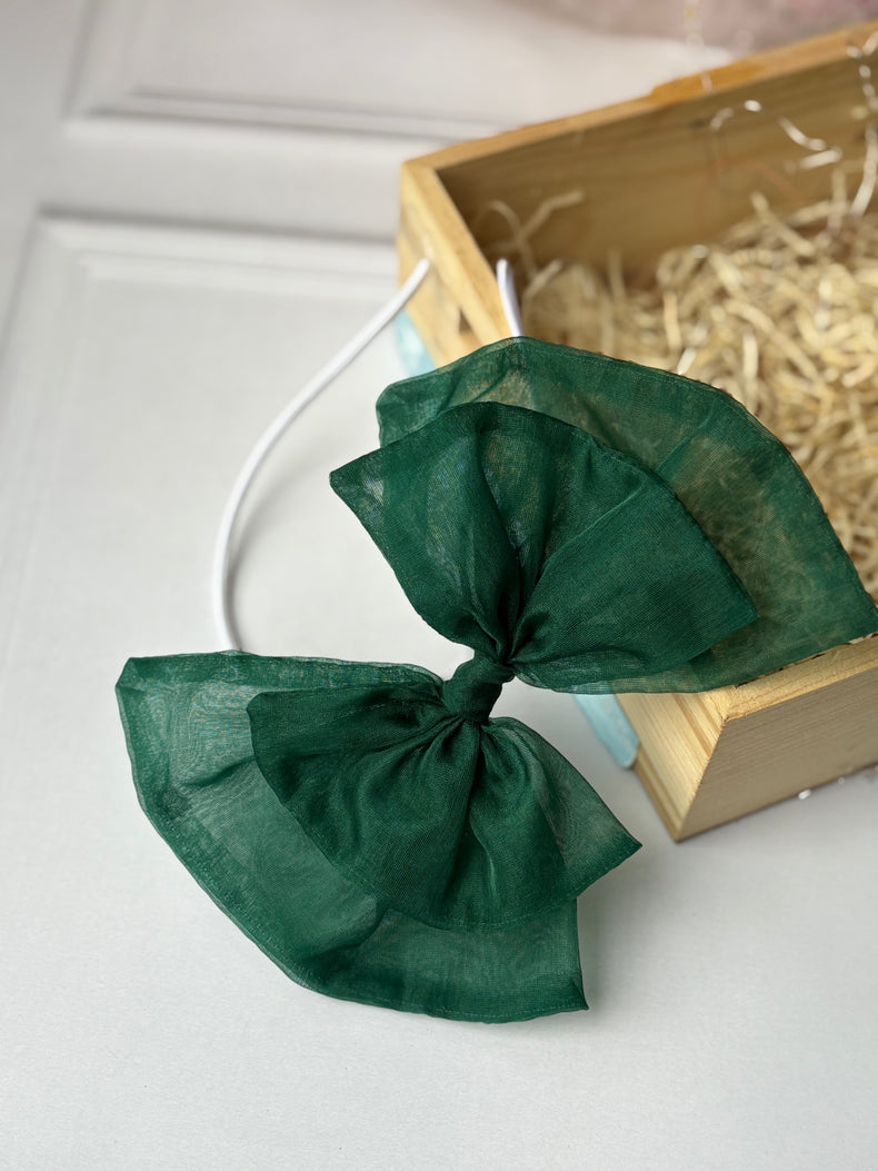Emerald Green Sheer Organza Bow Hairband
