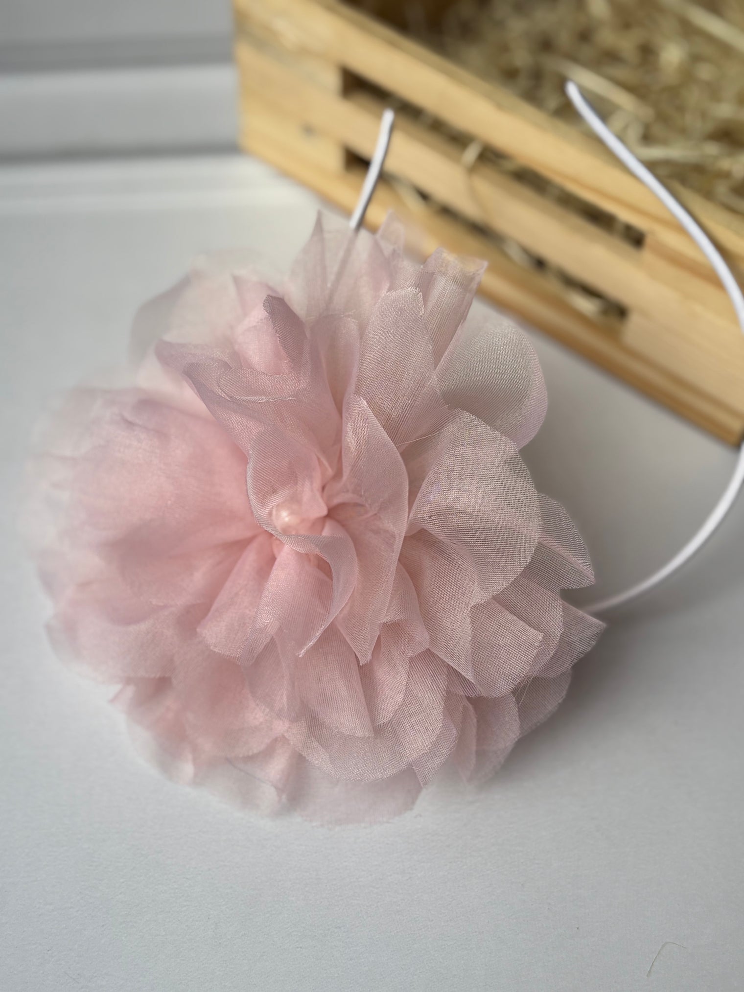 Baby Pink Flower Organza Bow Hairband
