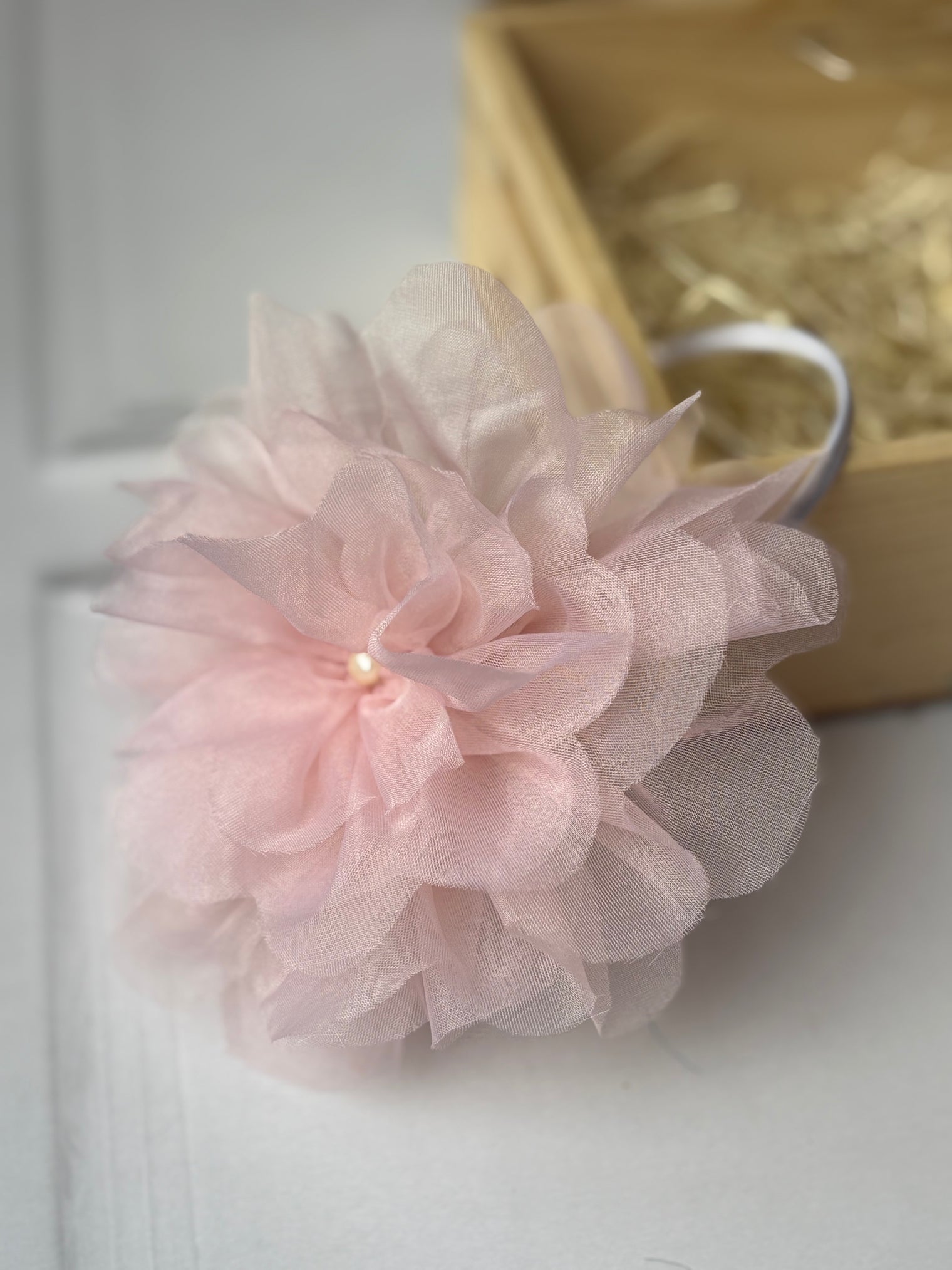 Baby Pink Flower Organza Bow Hairband