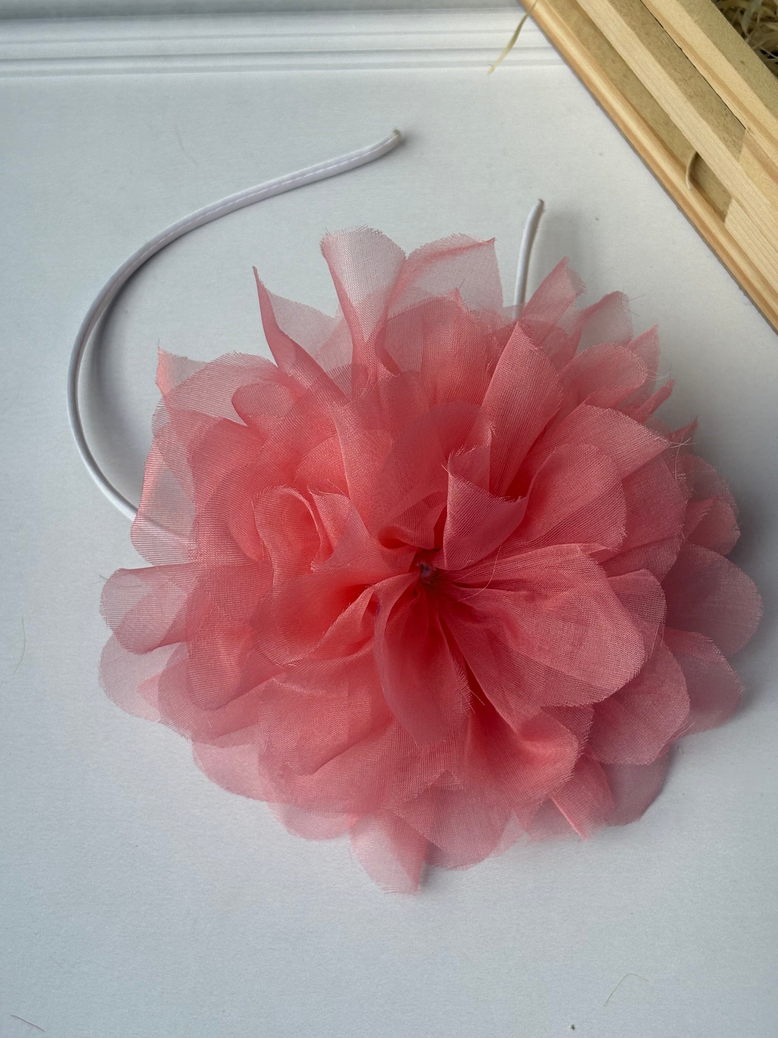 Peach Flower Organza Bow Hairband