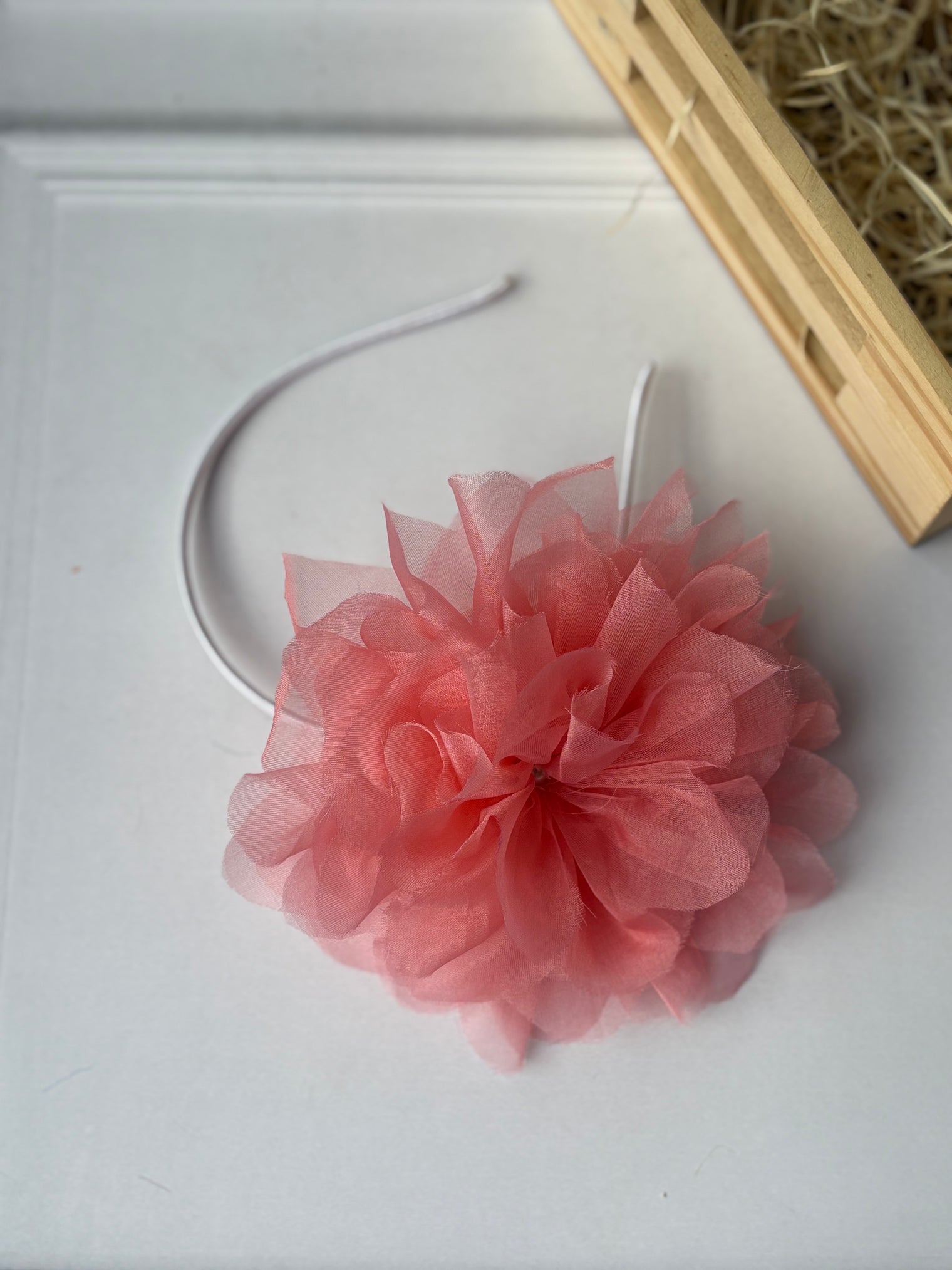 Peach Flower Organza Bow Hairband