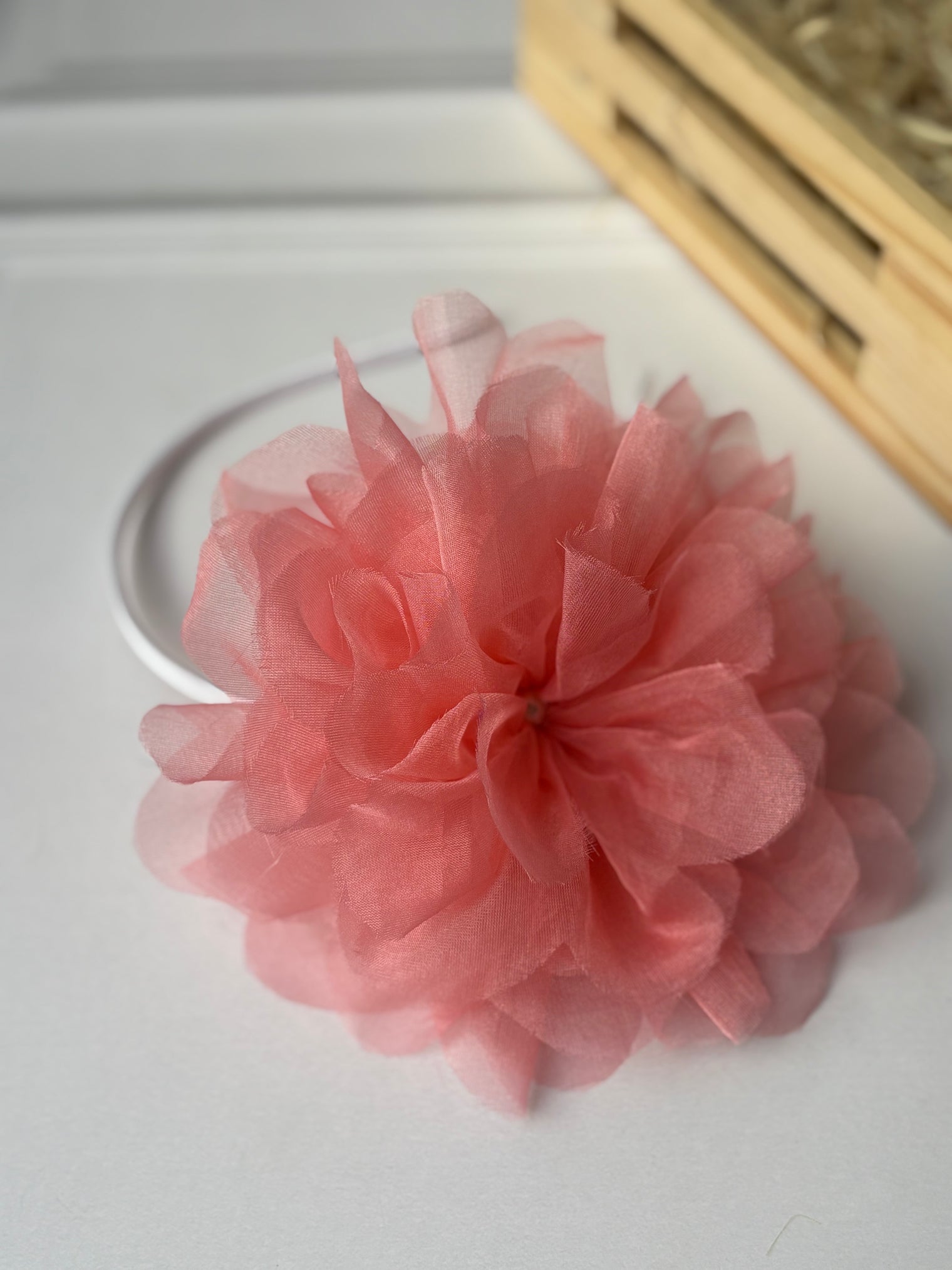 Peach Flower Organza Bow Hairband