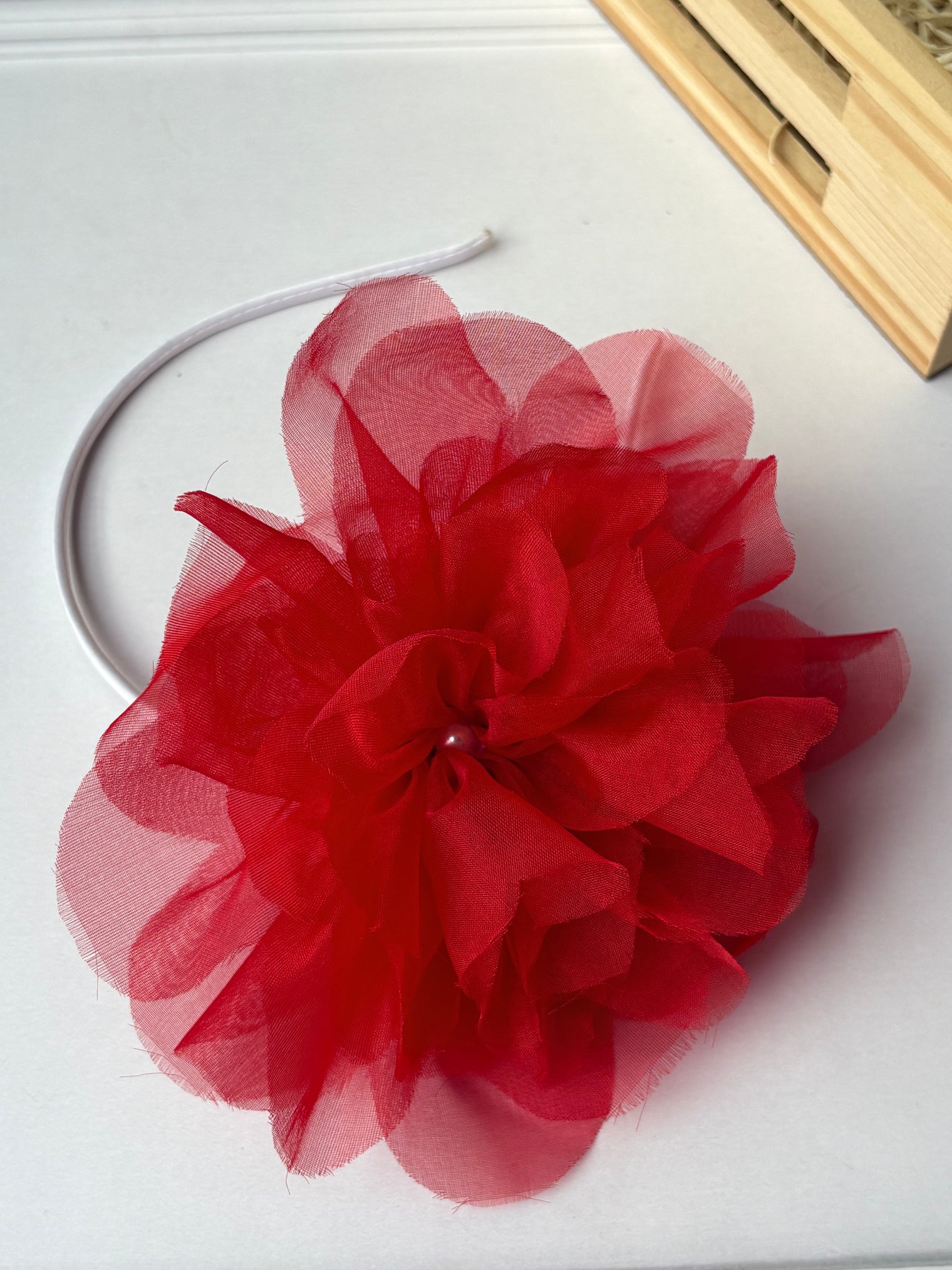 Red Flower Organza Bow Hairband