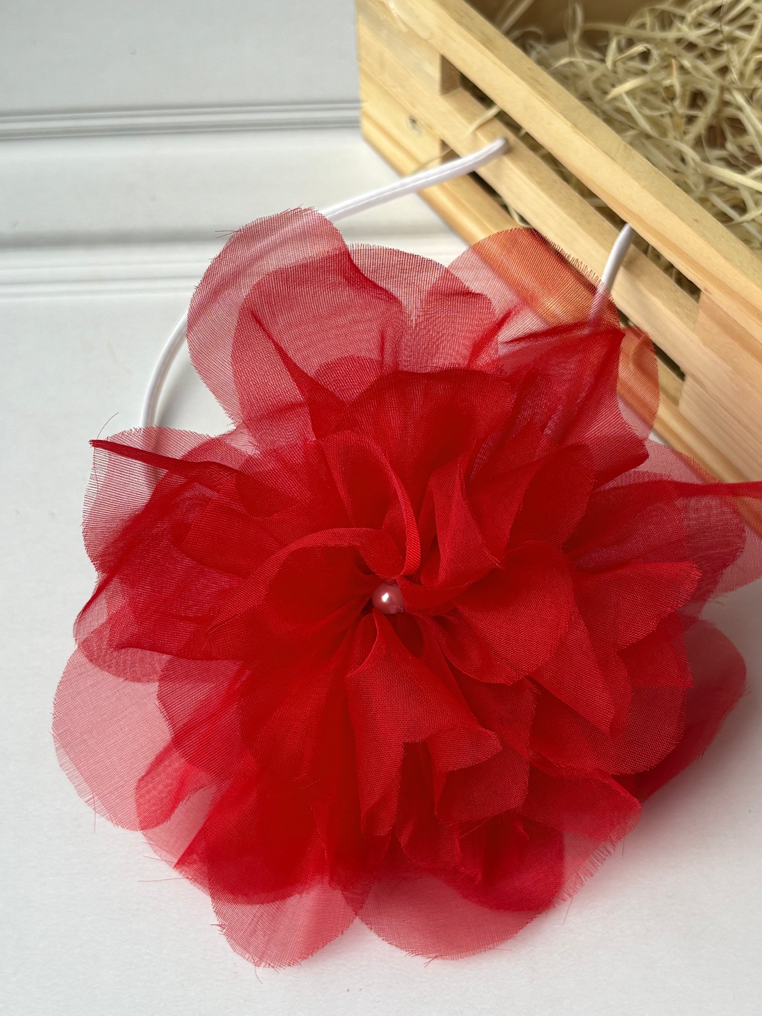 Red Flower Organza Bow Hairband