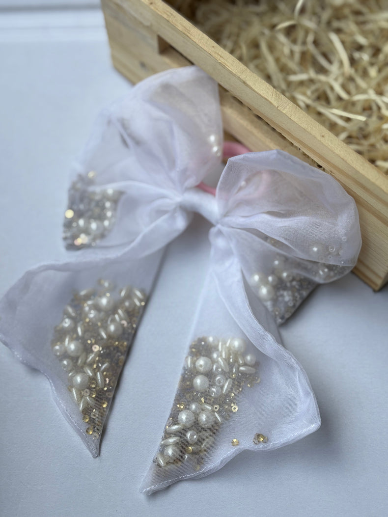 Swan Beaded Bow Hair Tie