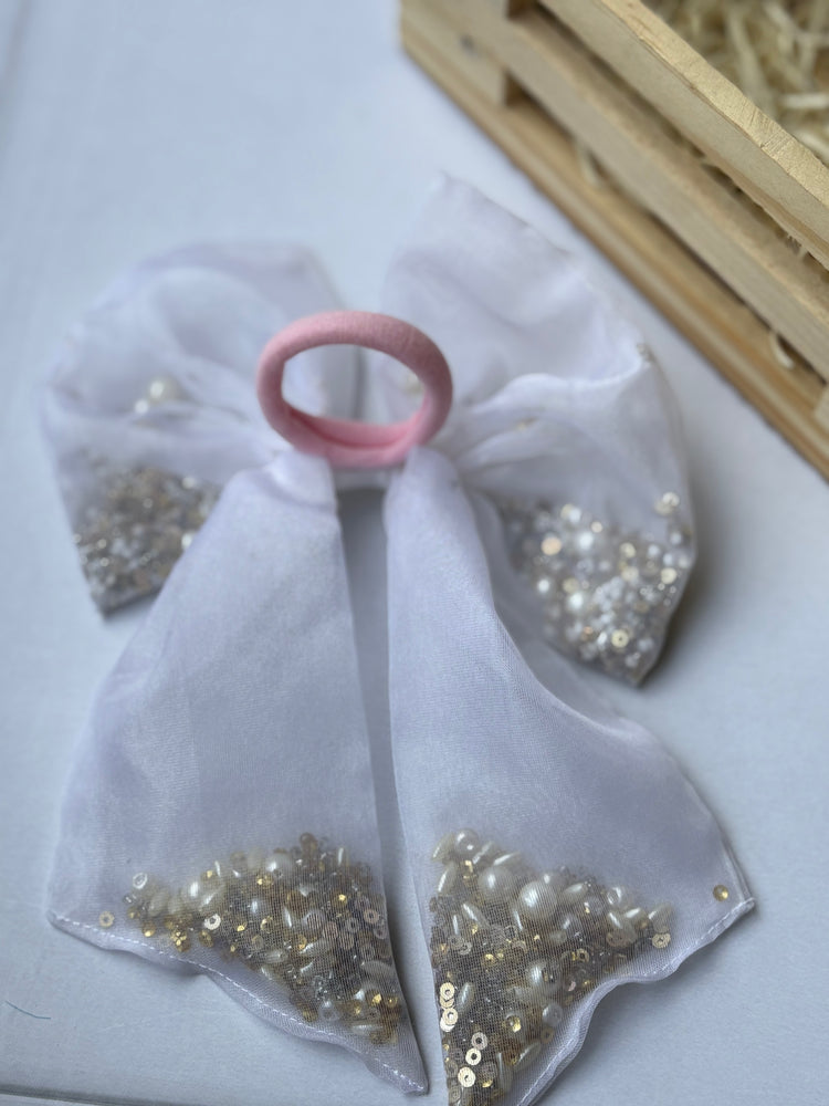 Swan Beaded Bow Hair Tie