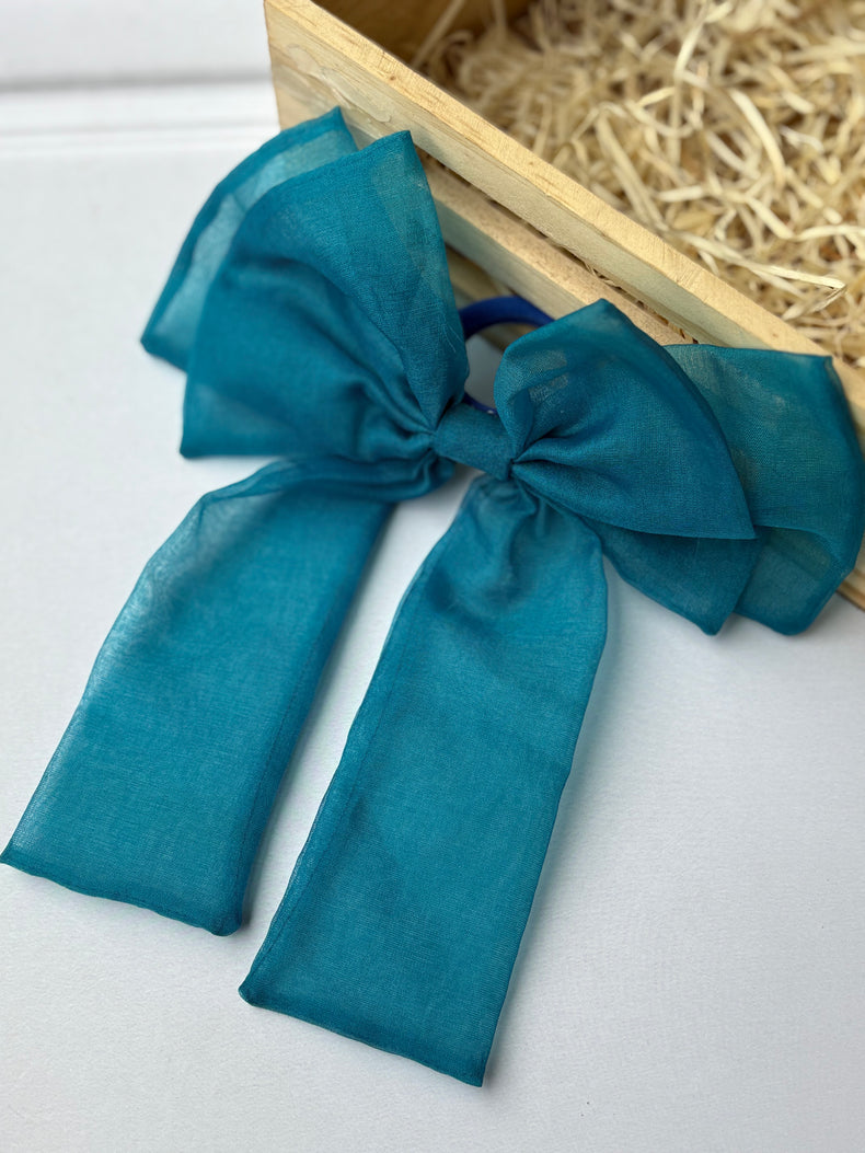 Teal Bow Hair Tie