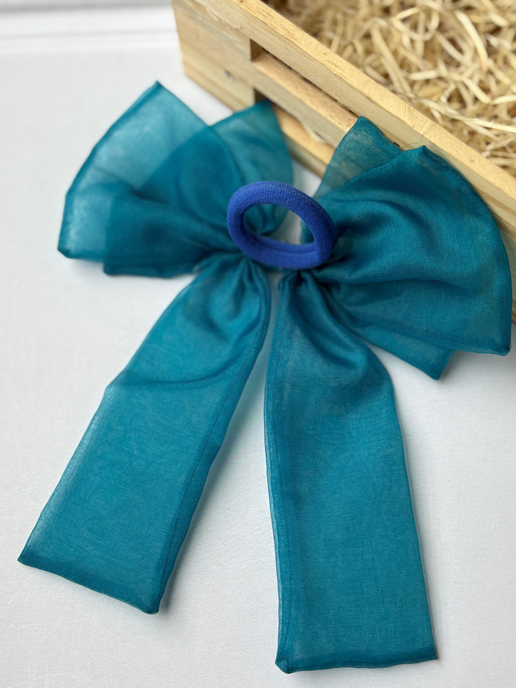 Teal Bow Hair Tie
