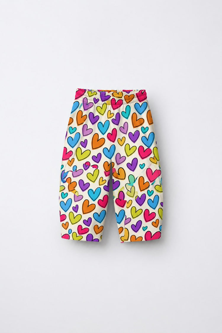 Multi Hearts Hooded Barrel Pant Set flat lay by Anaario