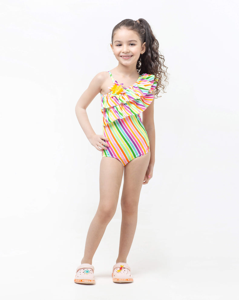 Multicolored Pinstripes Tropical Squeeze Maillots