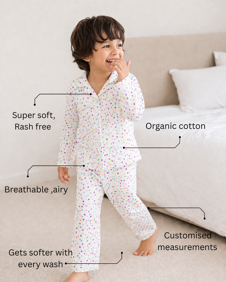 Multi-Coloured Polka Night Suit