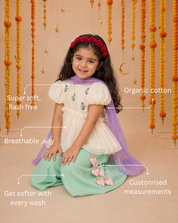 Ivory Bird Peplum Palazzo Set